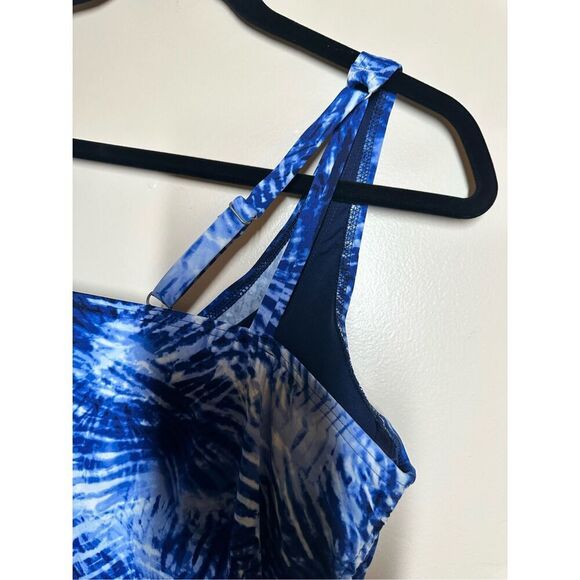 Lands End Deep Sea Navy Blue Palm Tankini Top With Removable Padding Size 10 - Picture 2 of 3